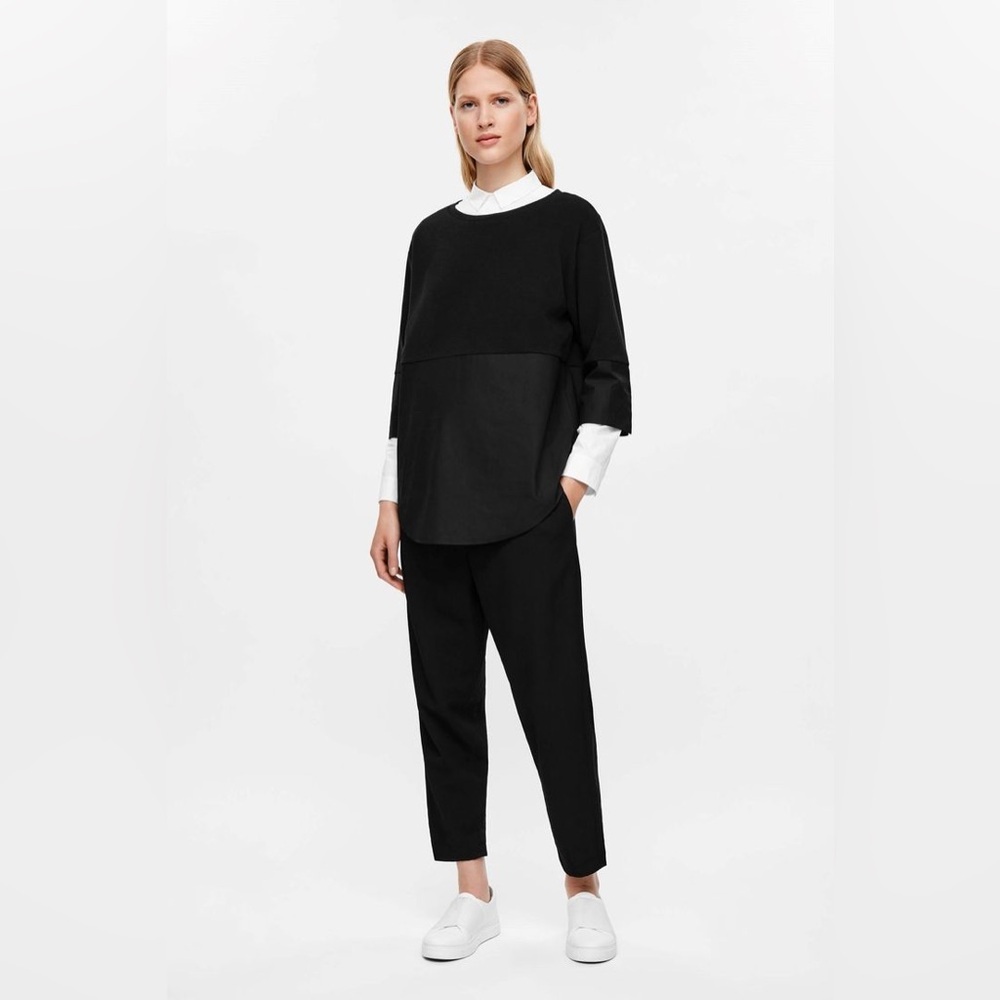 COS Black Colorblock Mixed Material Long Sleeve Shirt